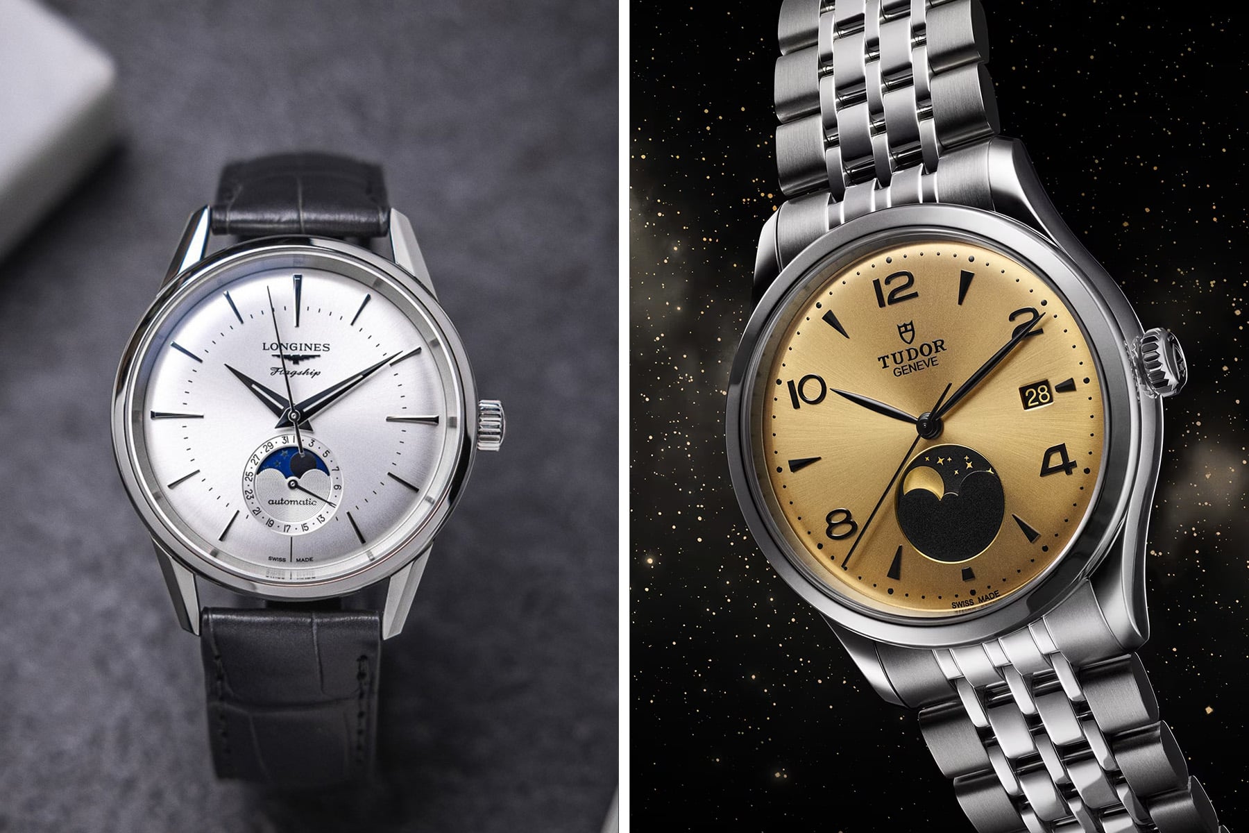 Sunday Morning Showdown: Tudor 1926 Luna Vs. Longines Flagship Heritage Moonphase