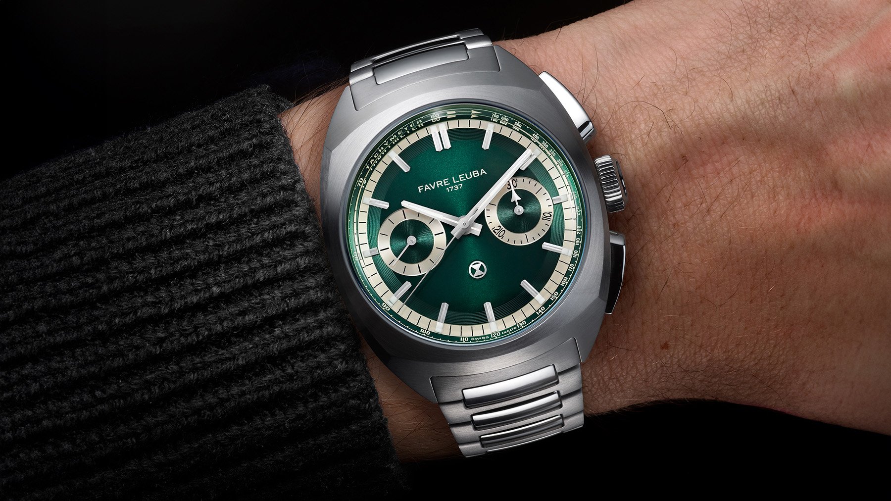 green-dial Favre Leuba Chief Chronograph wrist shot