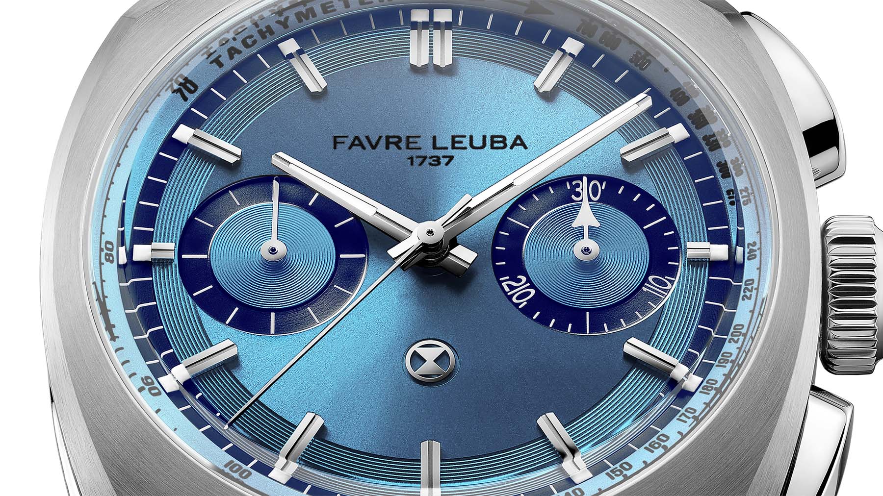 Favre Leuba Chief Chronograph ice-blue dial macro