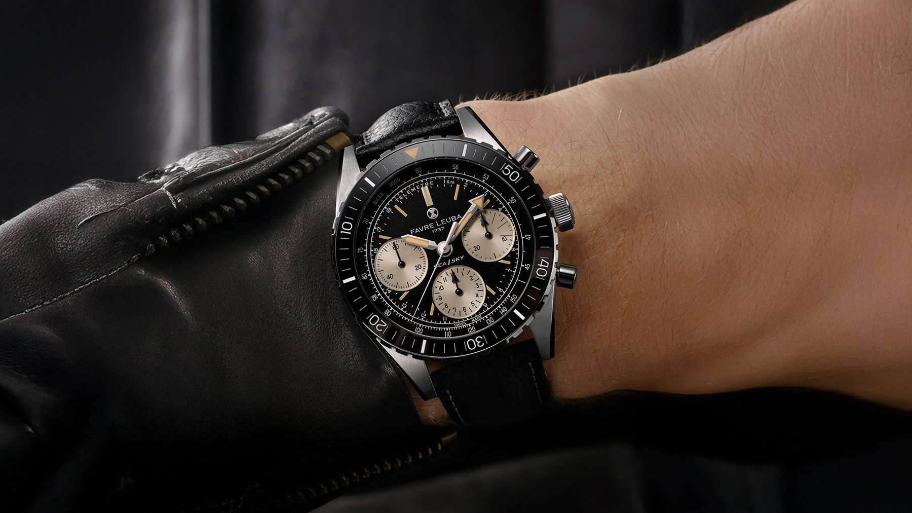 black-dial Favre Leuba Sea Sky Revival wrist shot