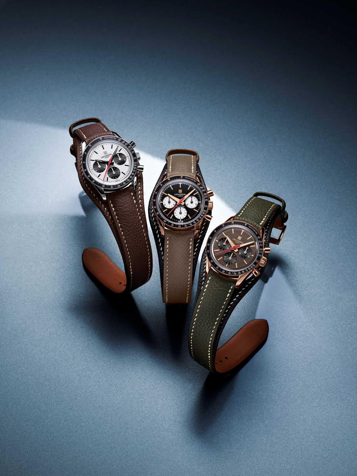 Three versions of the Universal Genève Tribute To Compax