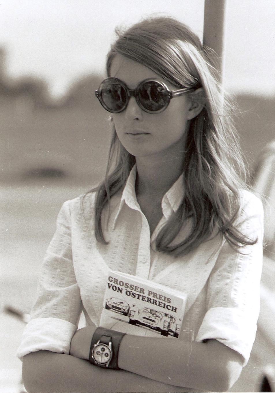 Finnish model Nina Rindt wearing her Universal Genève Compax chronograph
