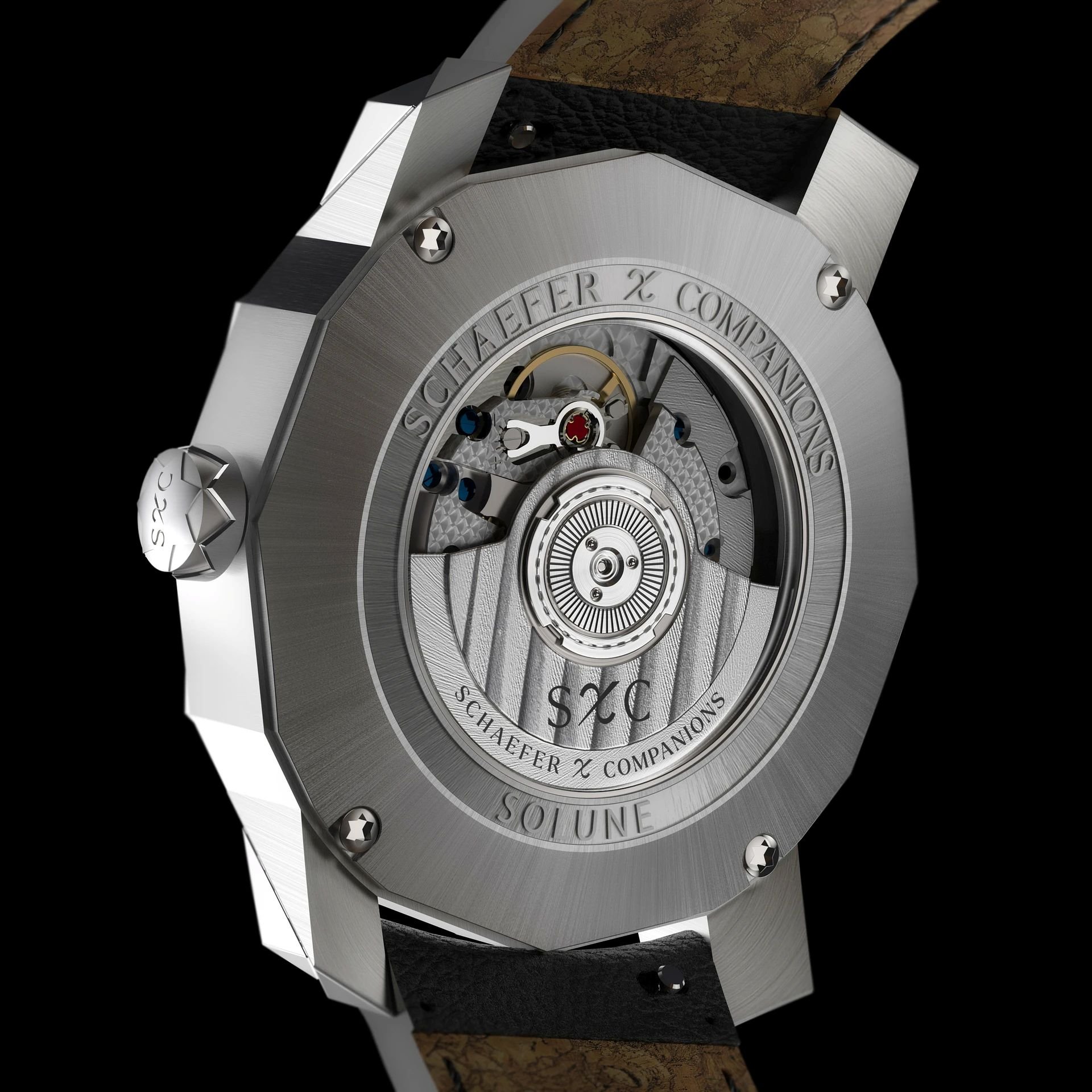 Schaefer & Companions Solune Grand Art Marqueterie case back and movement