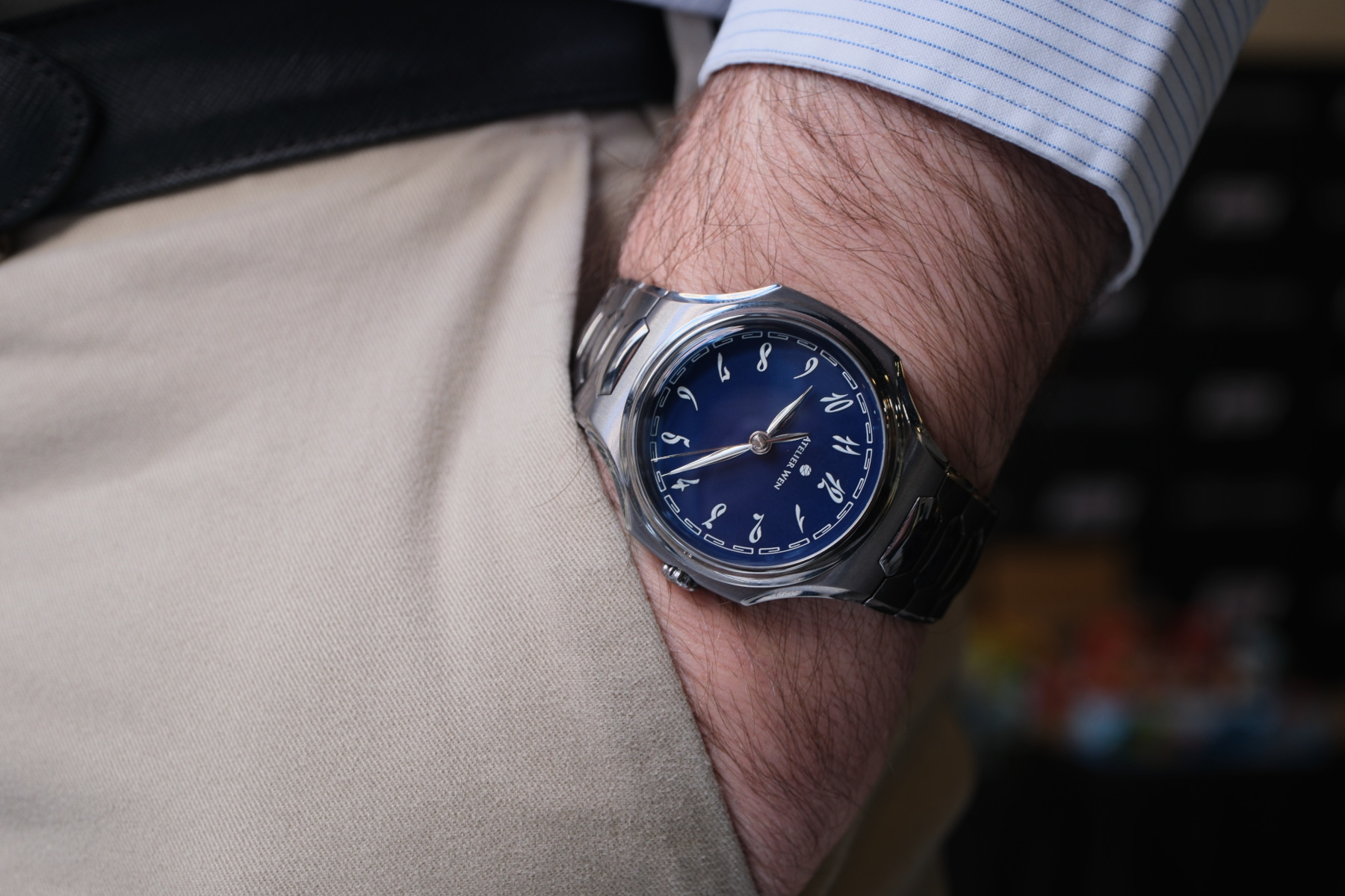 blue-dial Atelier Wen Inflection pocket shot