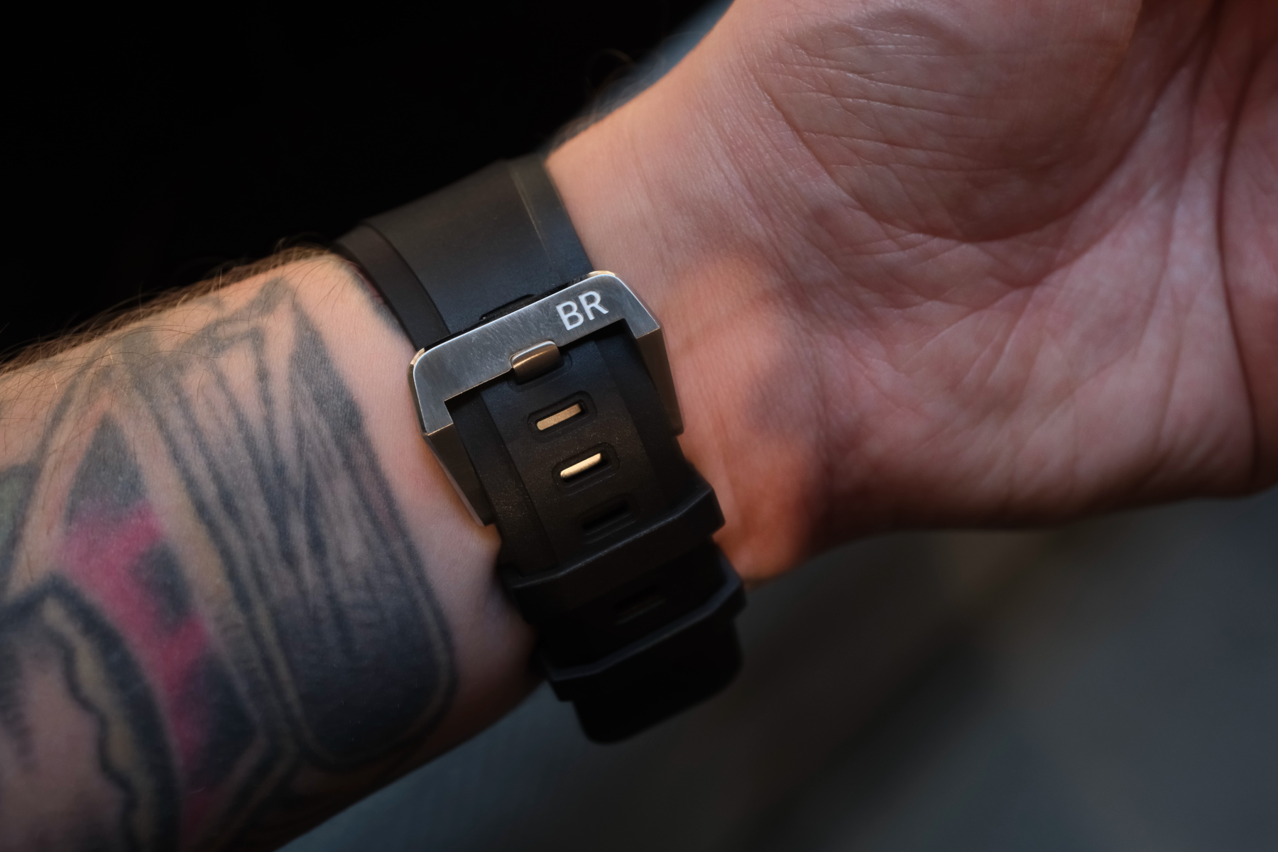 Bell & Ross BR-03 GMT Compass buckle on wrist