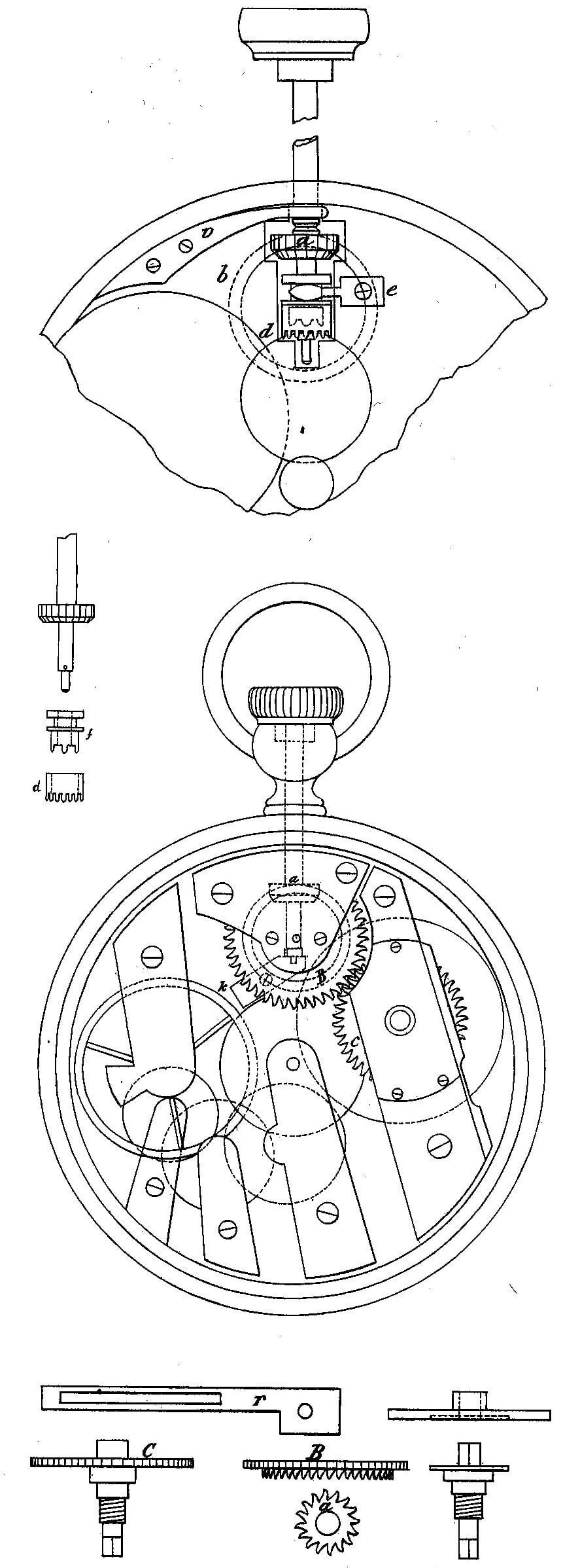 A drawing of Jean-Adrien Philippe's invention, the winding crown