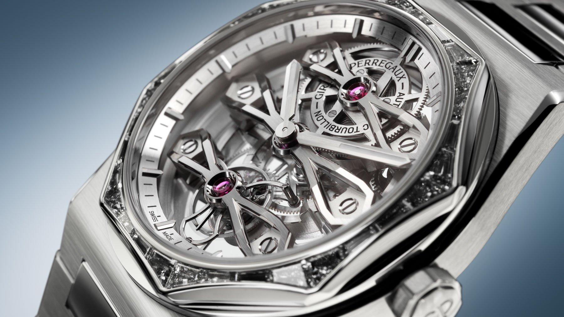 Girard-Perregaux Laureato Three Gold Bridges diagonal view