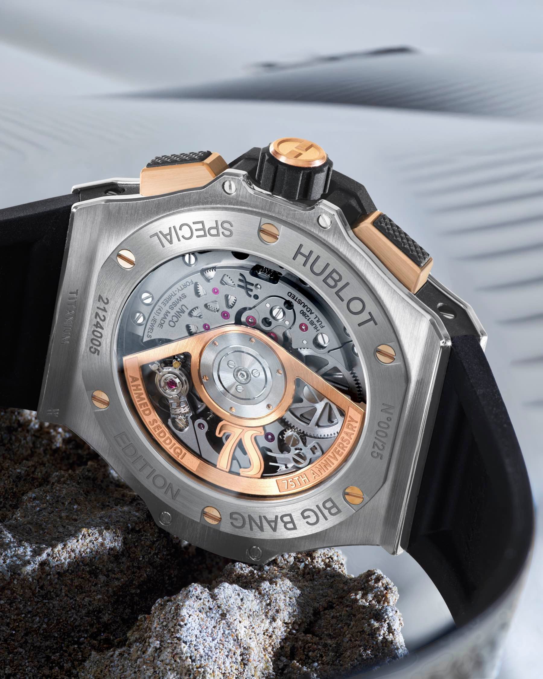 Hublot Big Bang Ahmed Seddiqi 75th Anniversary Titanium Grey case back and movement