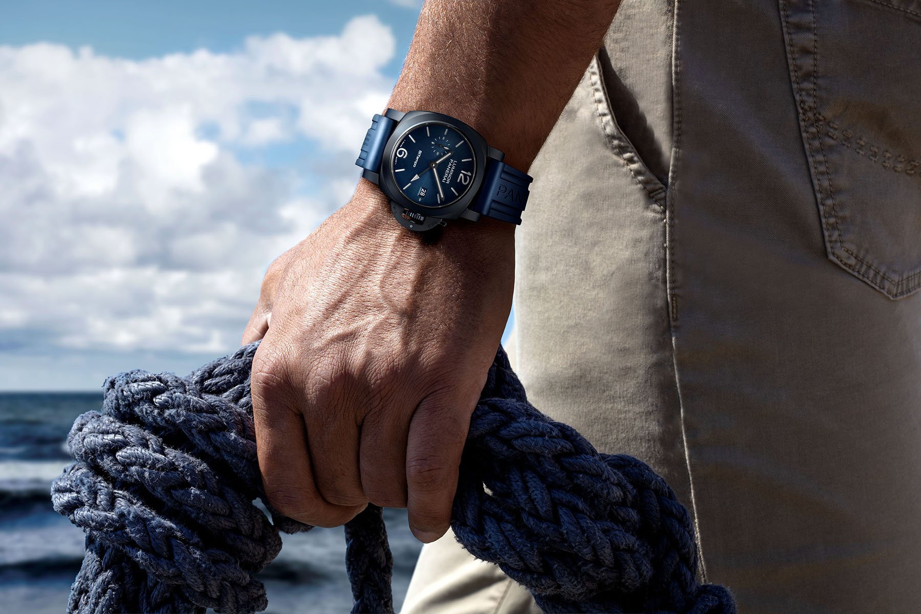 Panerai Luminor GMT Ceramica PAM01783 on wrist, lifestyle shot