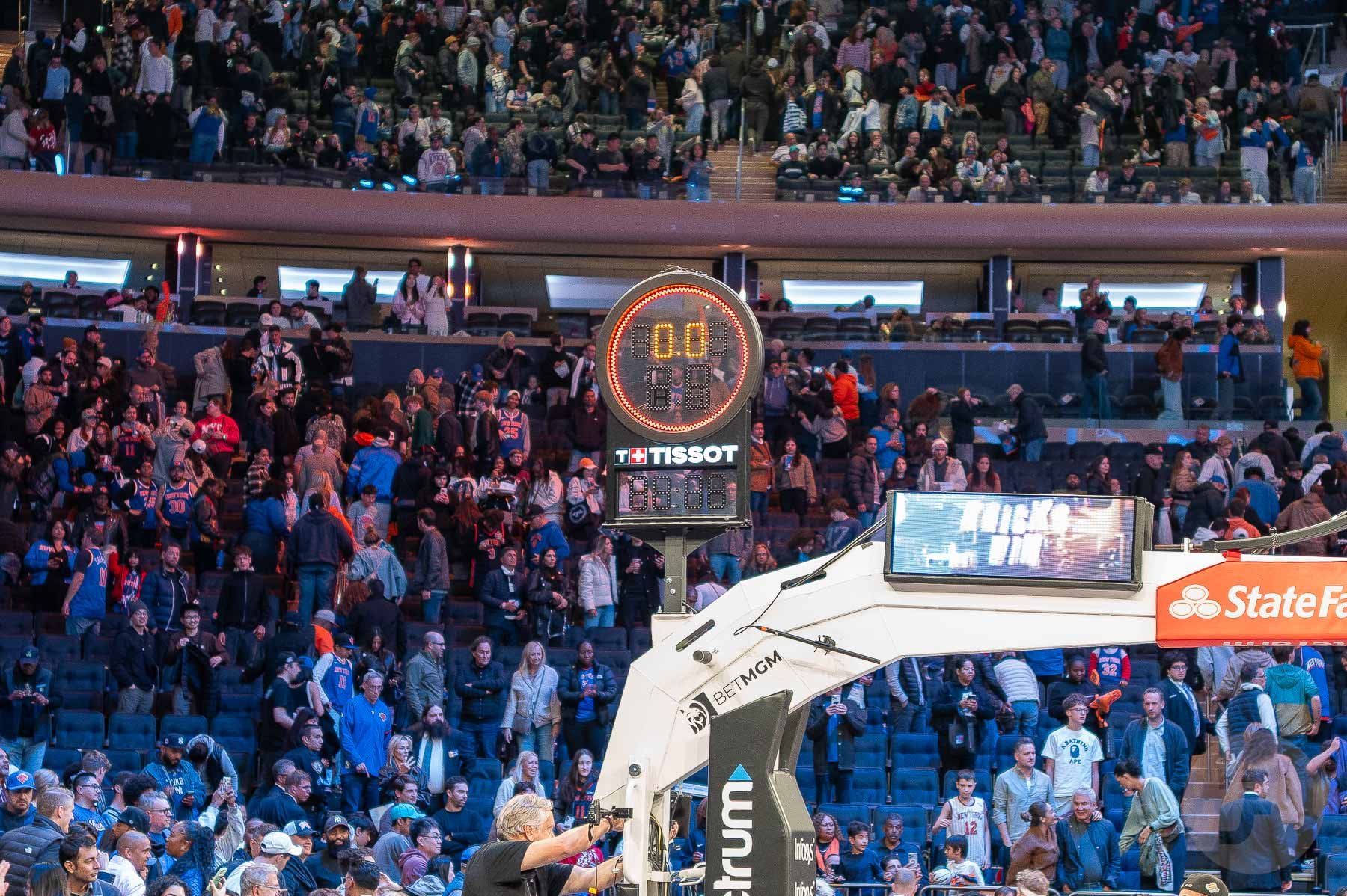 Tissot NBA shot clock on basketball hoop's crane