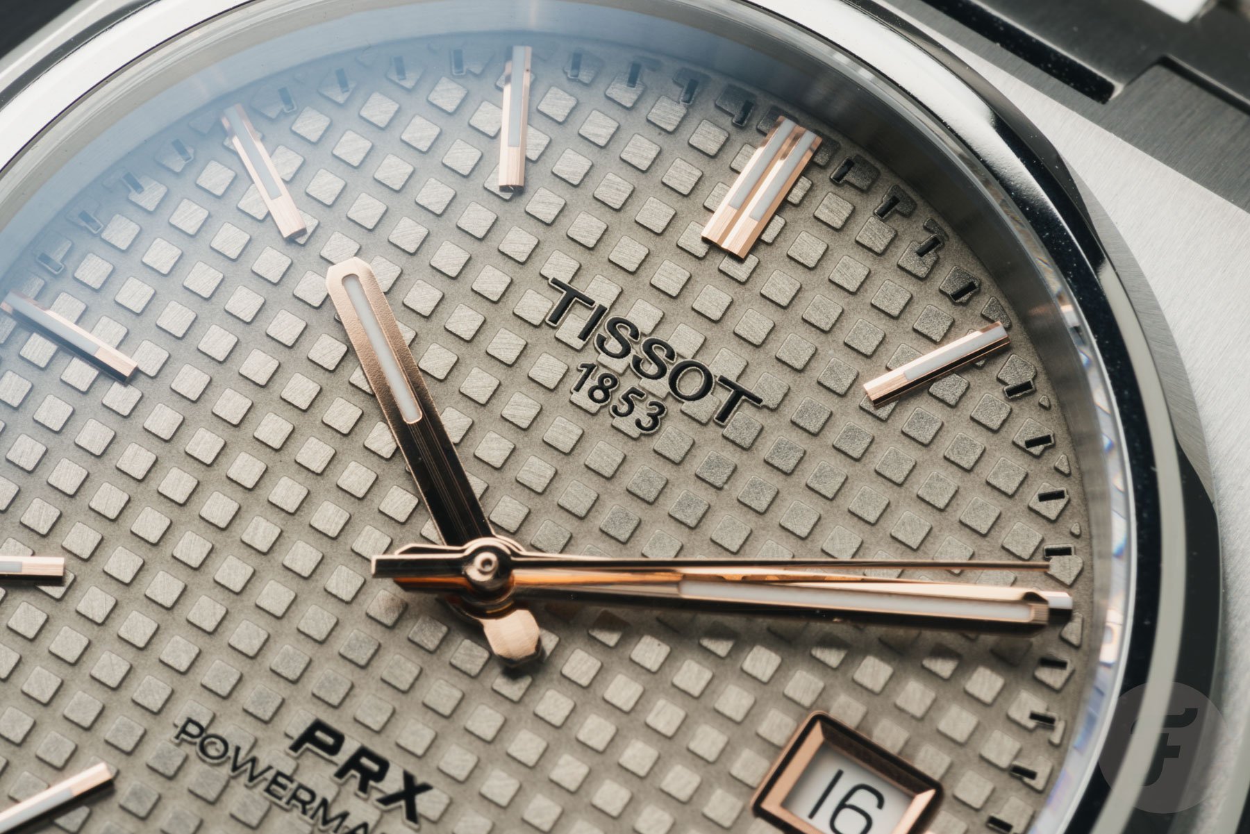 Tissot PRX Titanium 38mm dial macro shot