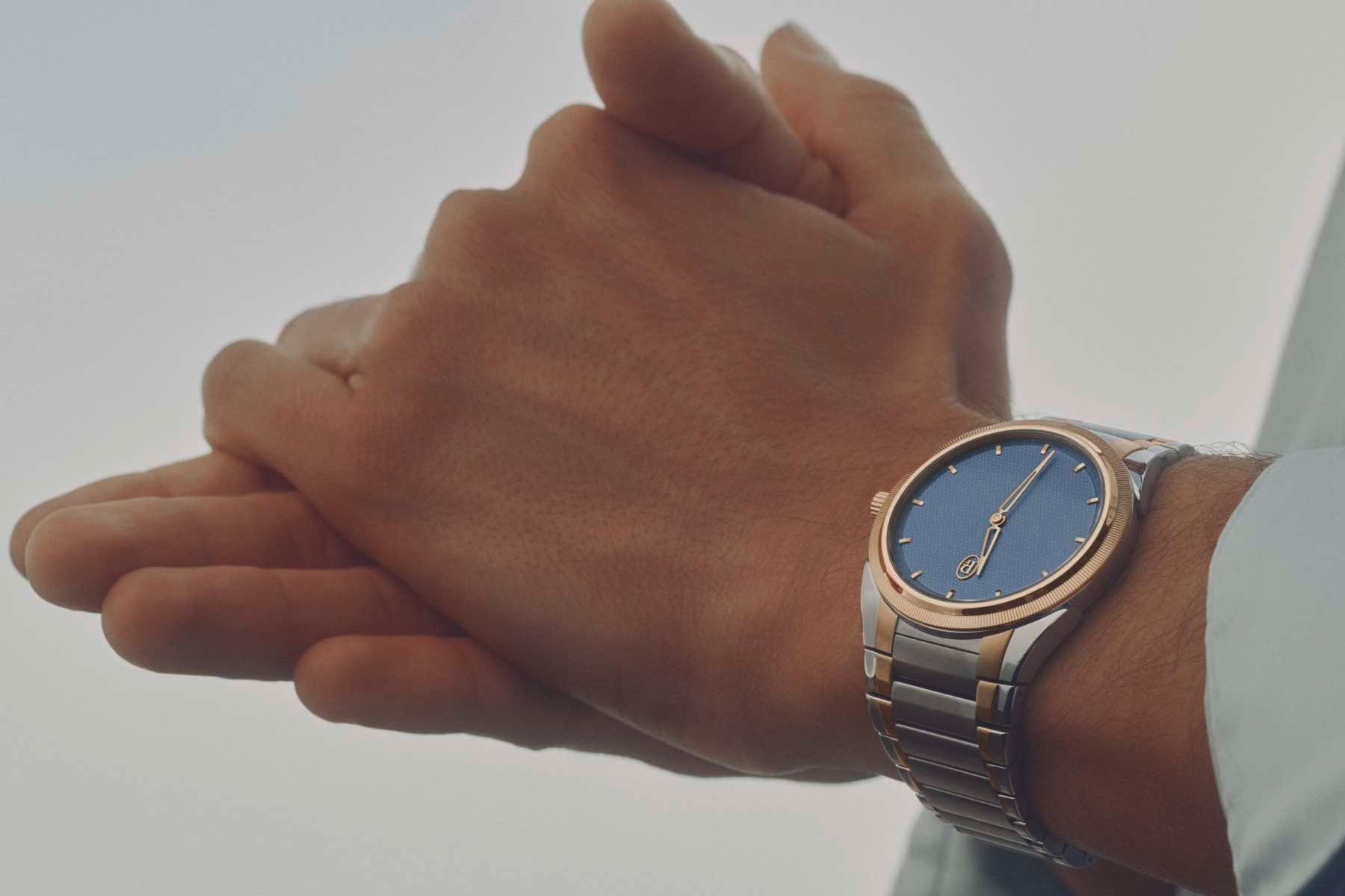 Parmigiani Fleurier Tonda PF Micro-Rotor two-tone stone blue on wrist