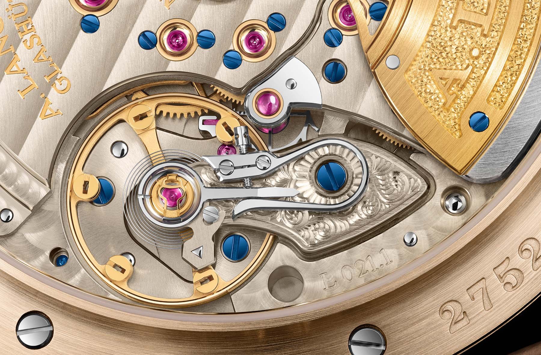 engraved balance cock in A. Lange & Söhne L021.1 movement
