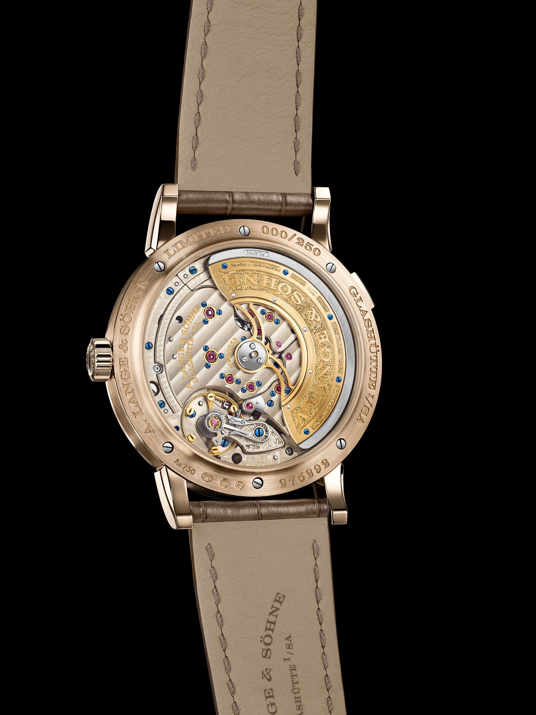 A. Lange & Söhne Lange 1 Daymatic Honeygold case back and movement