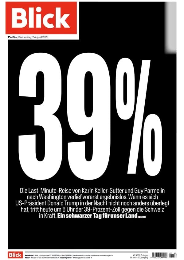 Front page of Swiss newspaper Blick