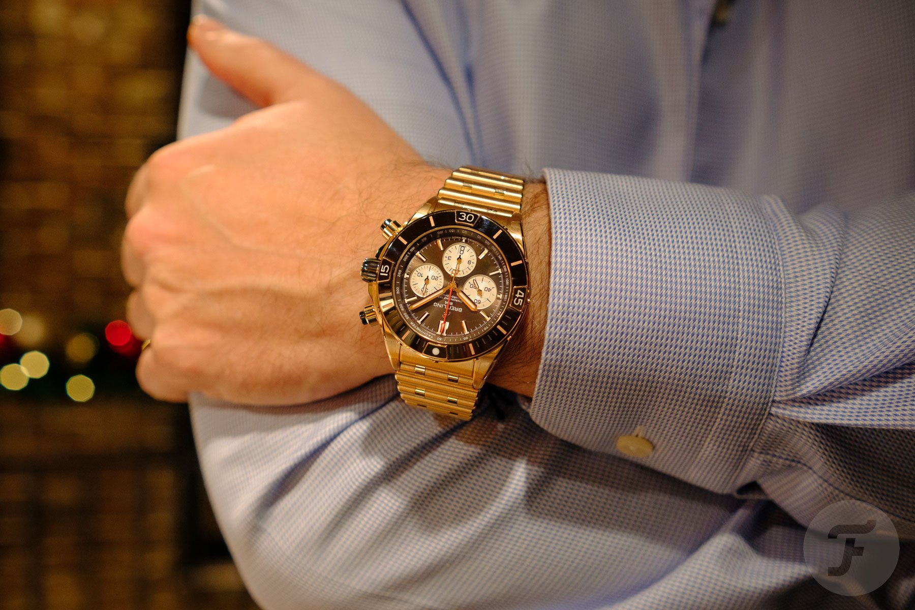 gold Breitling Super Chronomat B01 44 on wrist