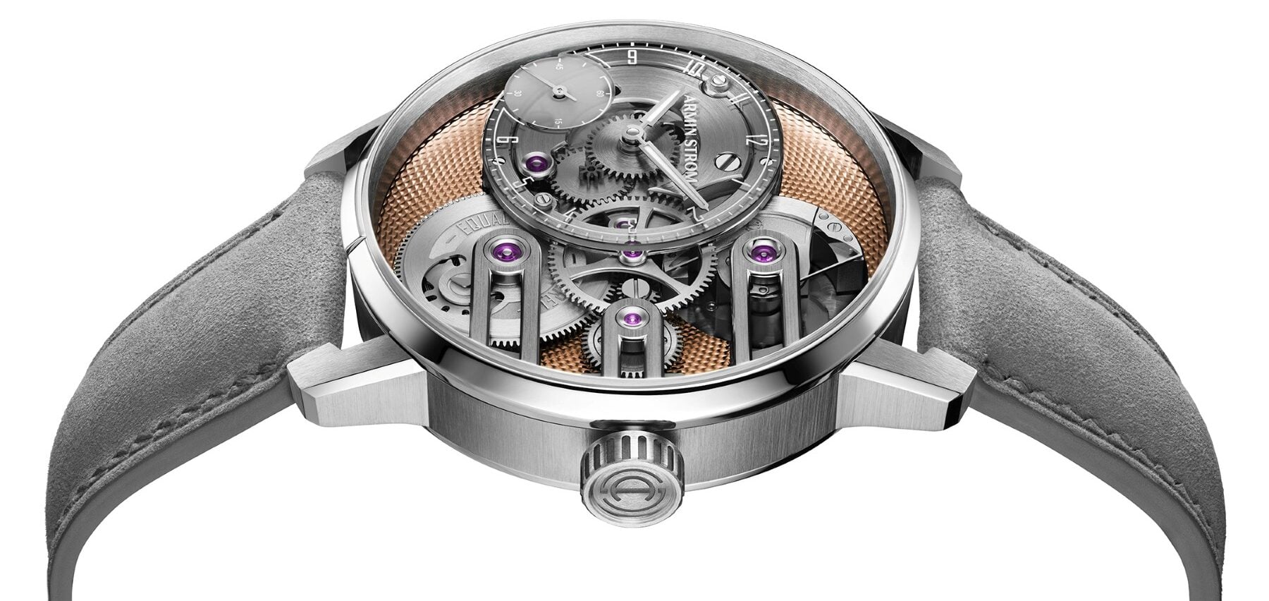 Armin Strom Gravity Equal Force Ultimate Sapphire Salmon diagonal profile view