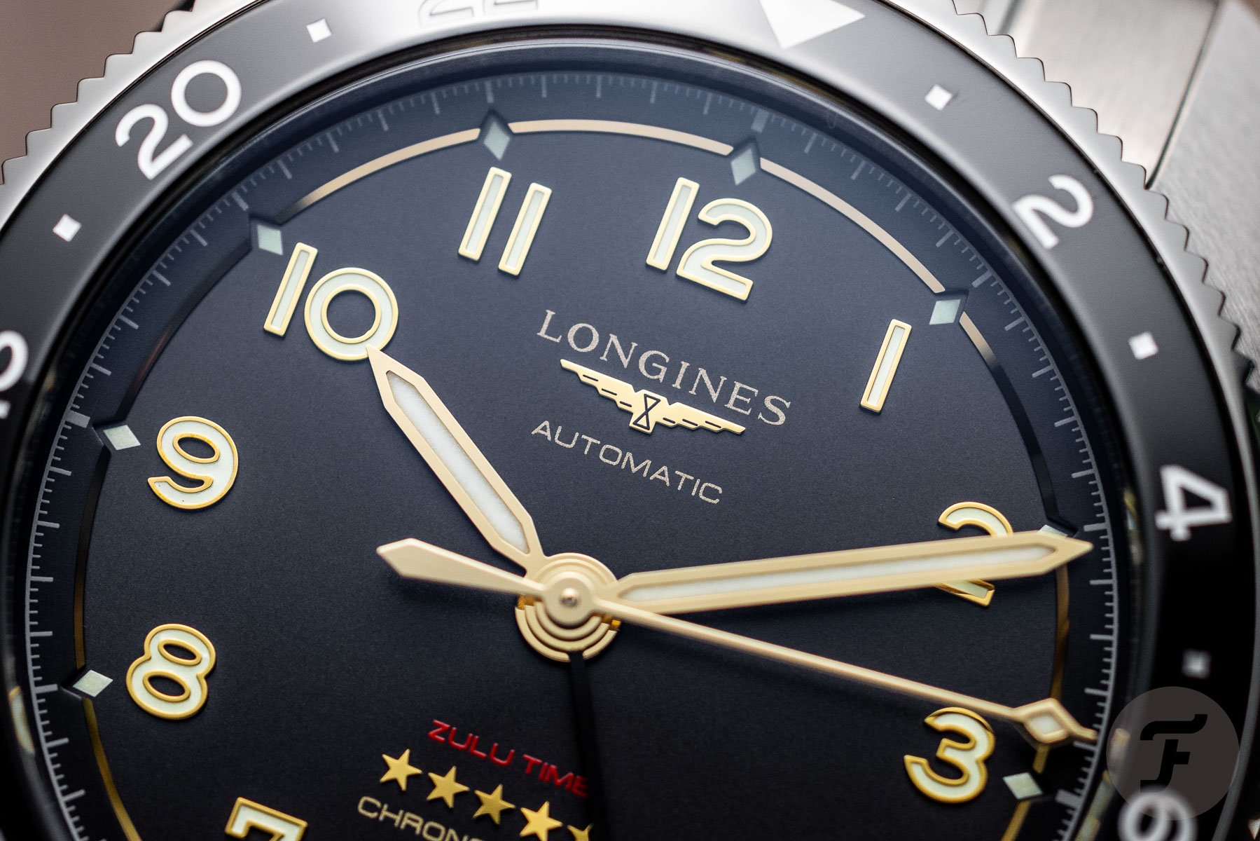 Dial of the Longines Spirit Zulu GMT 39mm Titanium