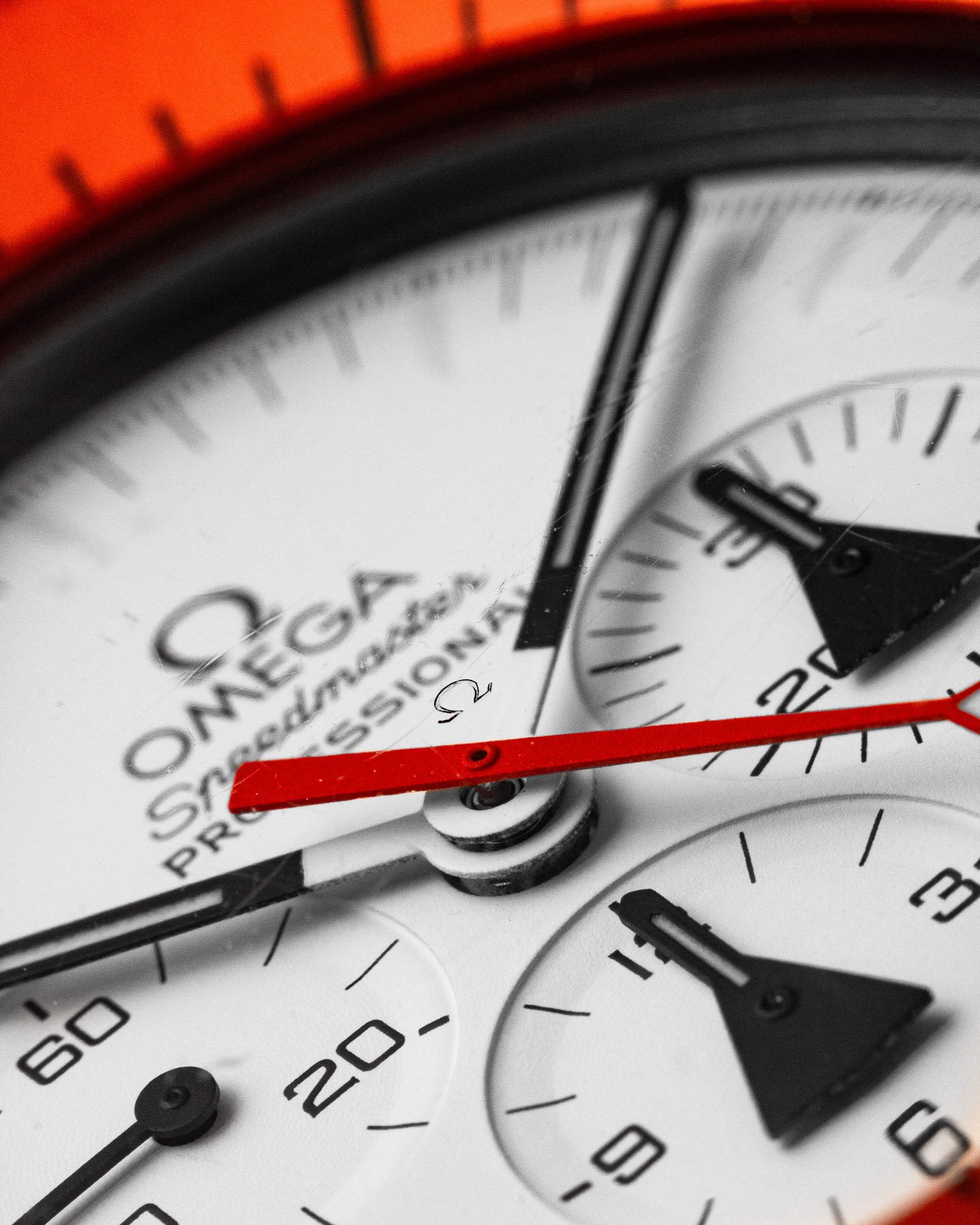 Omega Speedmaster Professional Alaska Project LE dial and hands macro shot