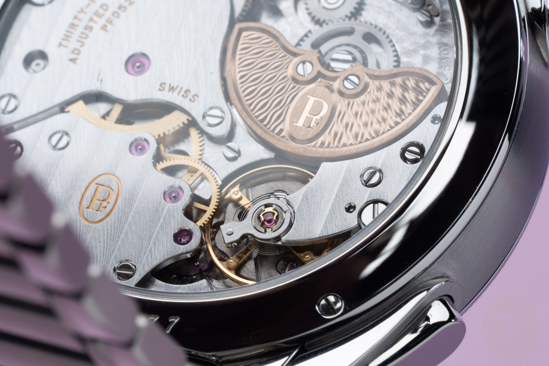 Parmigiani Fleurier Tonda PF Minute Rattrapante Arctic Rose micro-rotor and balance wheel