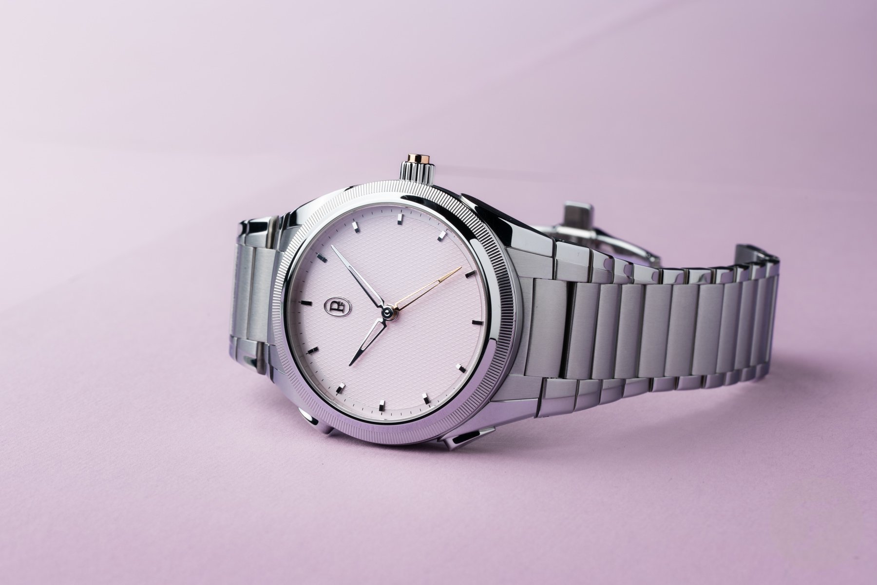 Parmigiani Fleurier Tonda PF Minute Rattrapante Arctic Rose on side, crown up