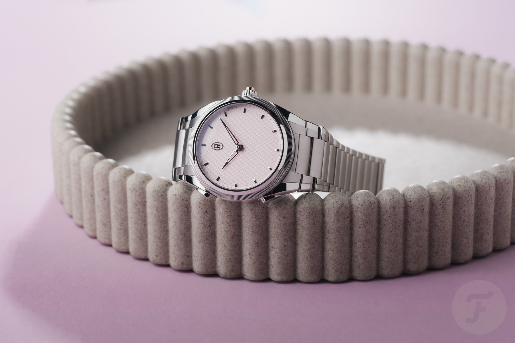 Parmigiani Fleurier Tonda PF Minute Rattrapante Arctic Rose on edge of tray