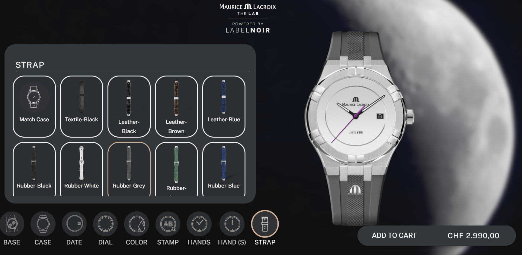 Screenshot of the Maurice Lacroix The Lab Powered By Label Noir configurator