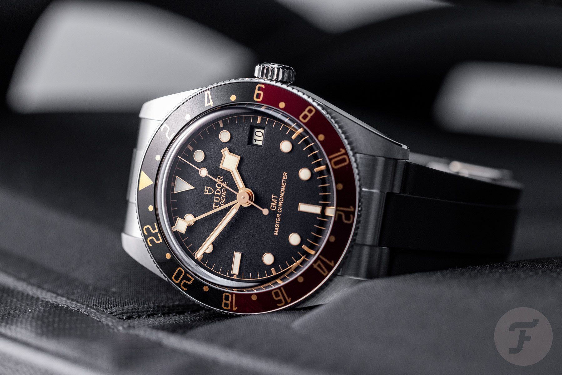 Tudor Black Bay 58 GMT on its side