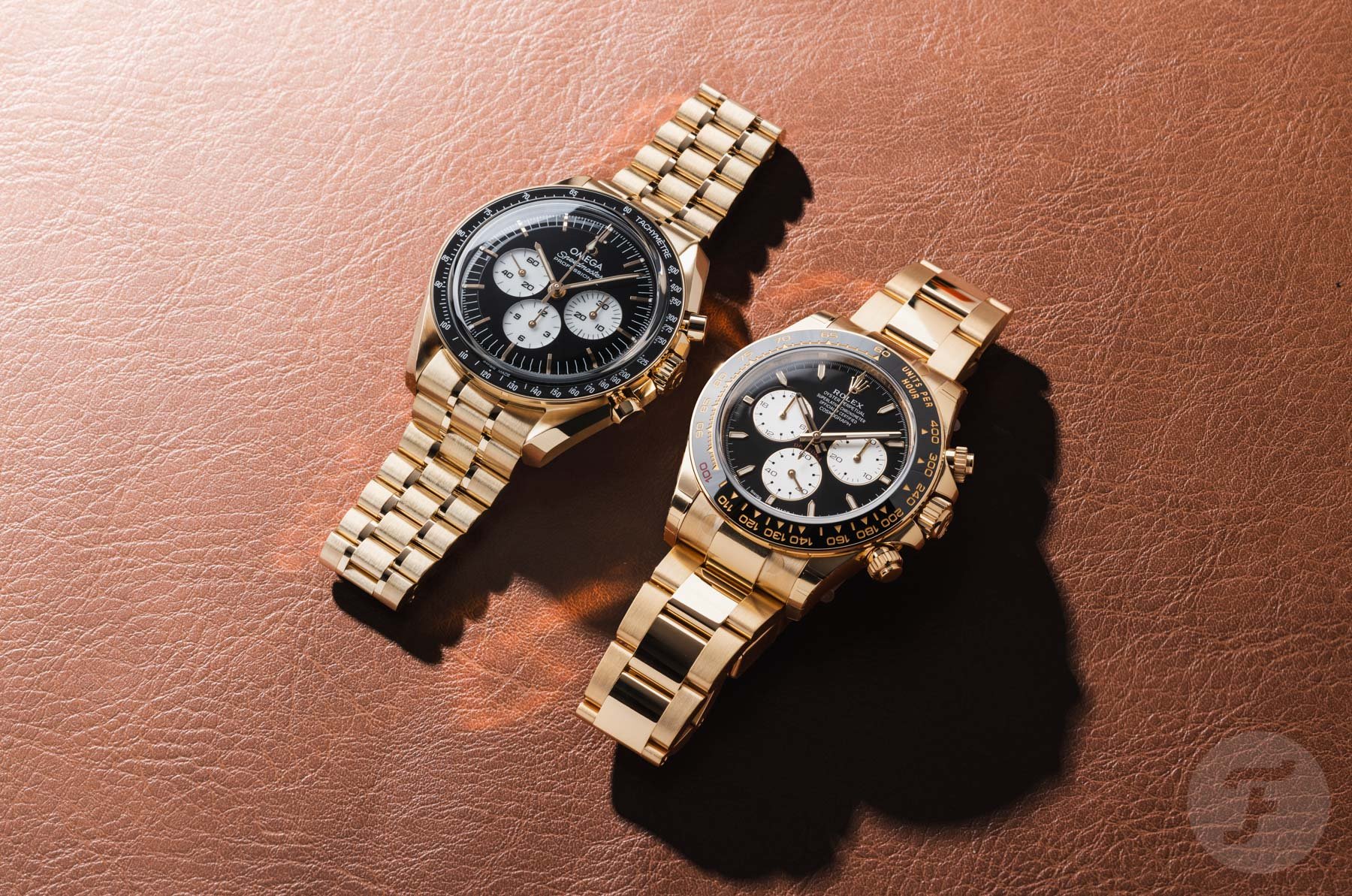 Omega Speedmaster Moonwatch "Reverse Panda" and Rolex Cosmograph Daytona "Le Mans" side by side