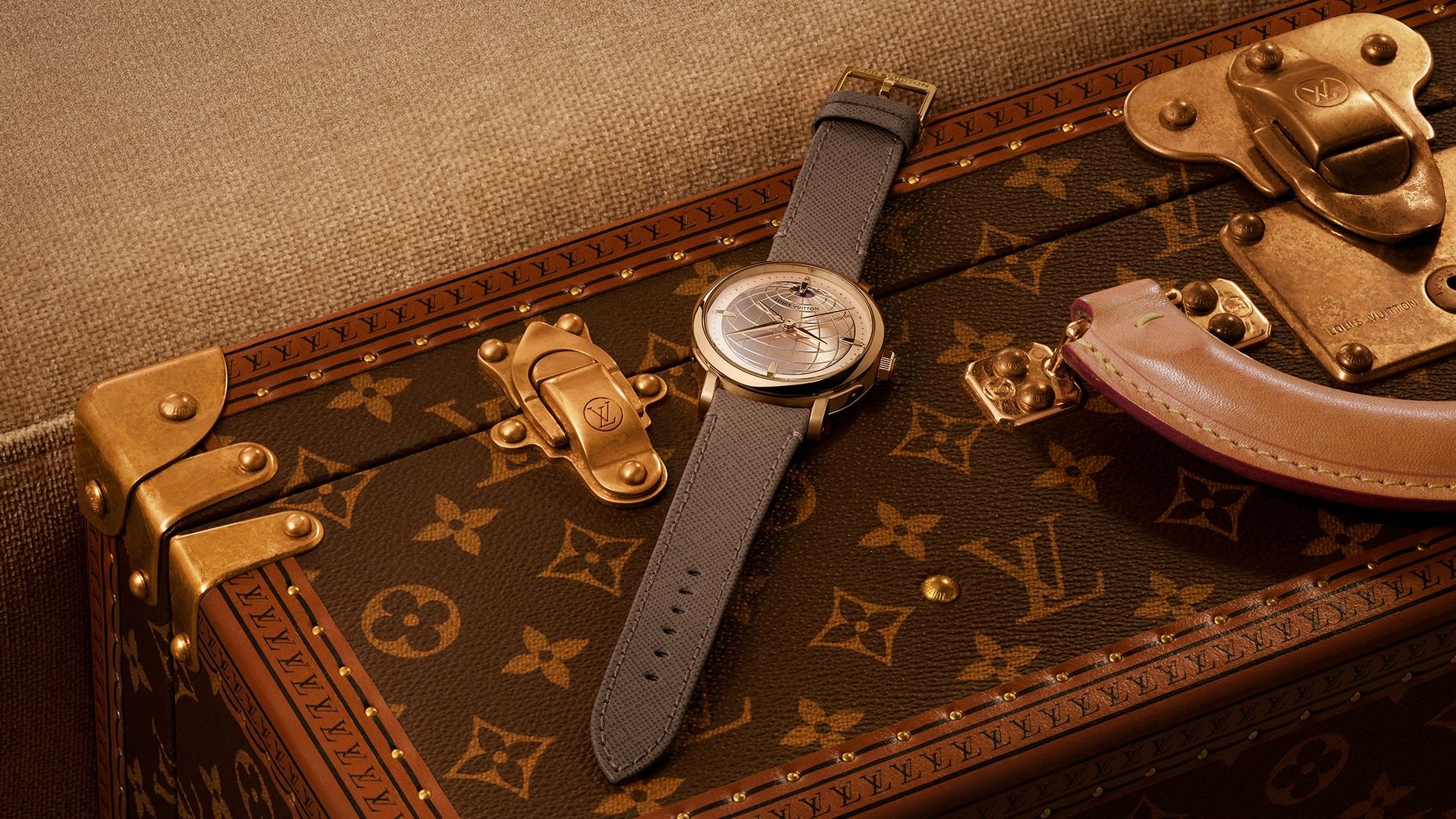 Louis Vuitton Escale Twin Zone flat-lay on a Louis Vuitton case