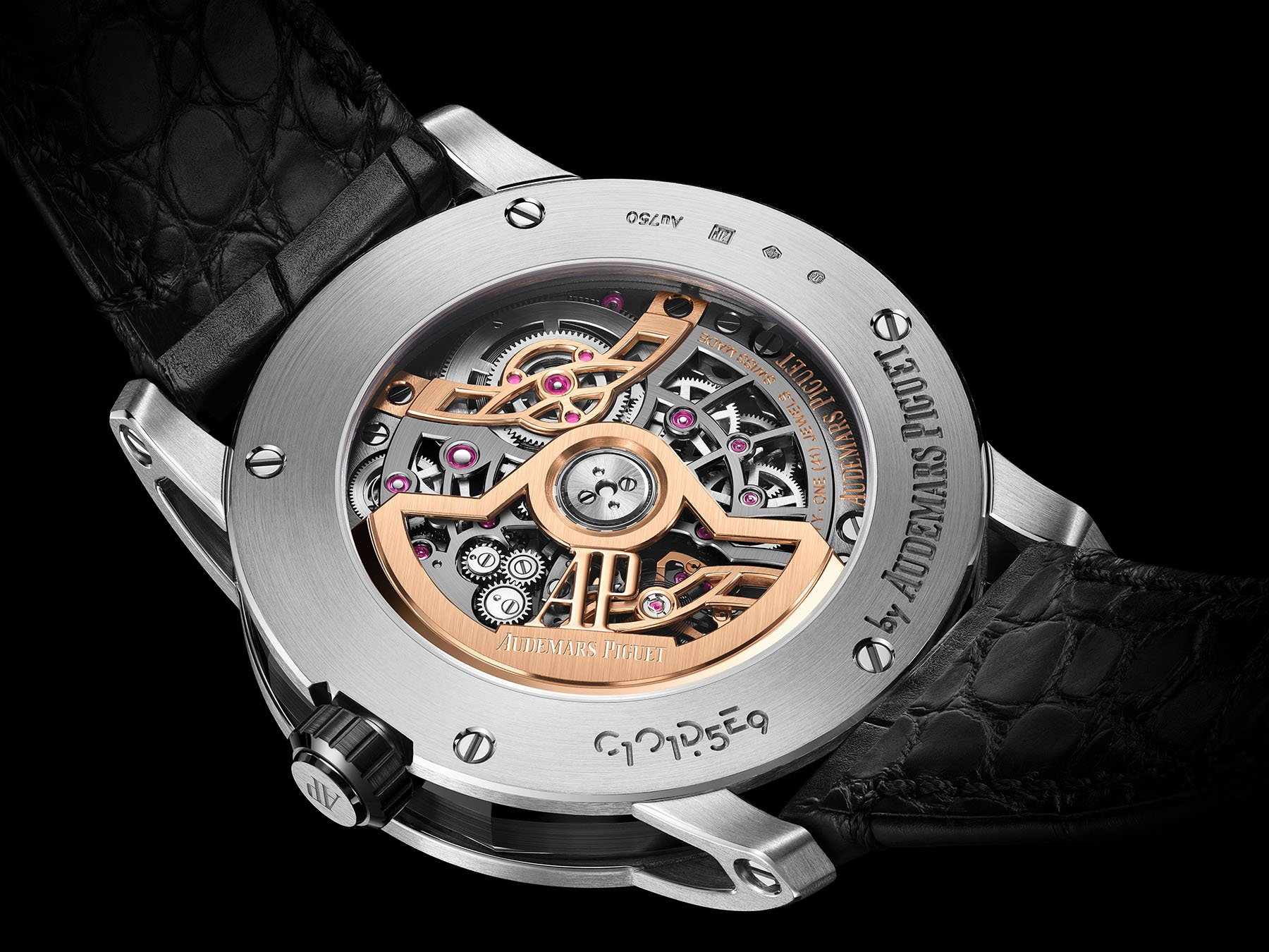 Audemars Piguet Code 11.59 Selfwinding Perpetual Calendar Openworked ref. 26443NB.OO.D002CR.01. case back and movement