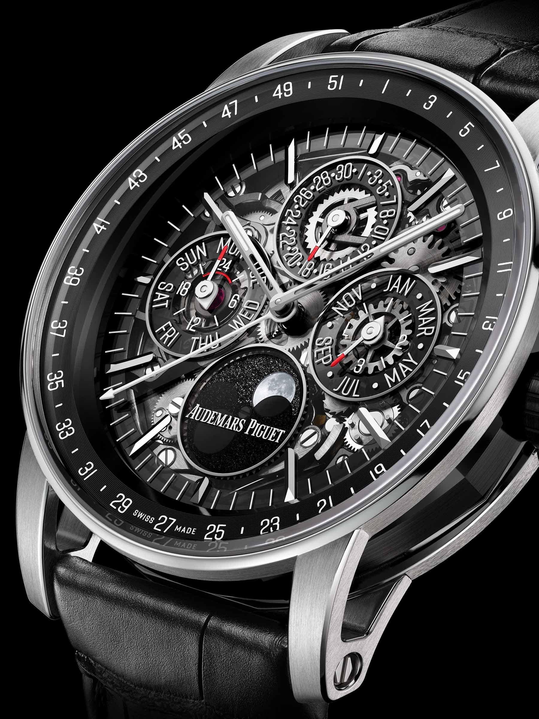 Audemars Piguet Code 11.59 Selfwinding Perpetual Calendar Openworked ref. 26443NB.OO.D002CR.01 dial up close