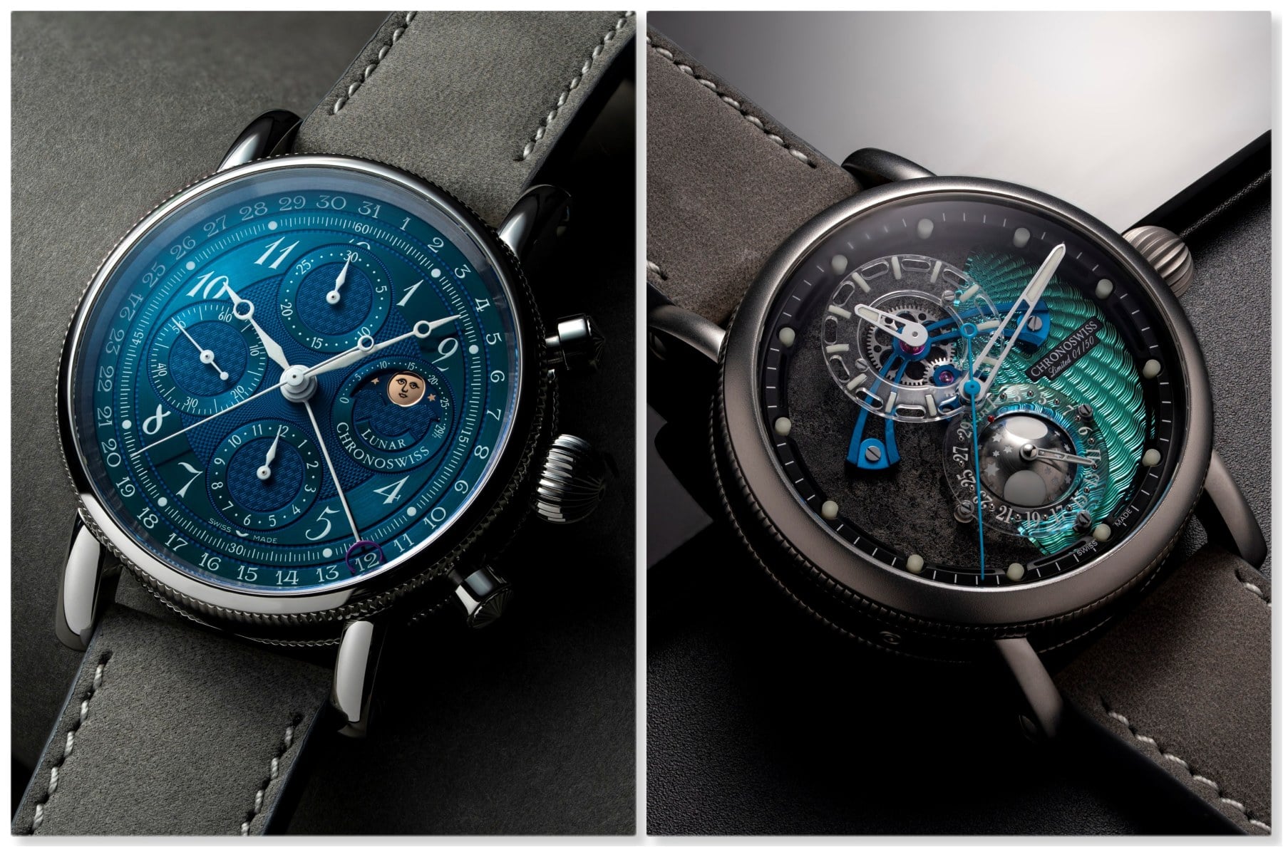 Chronoswiss Lunar Chronograph Aurora and Space Timer Gravity collage
