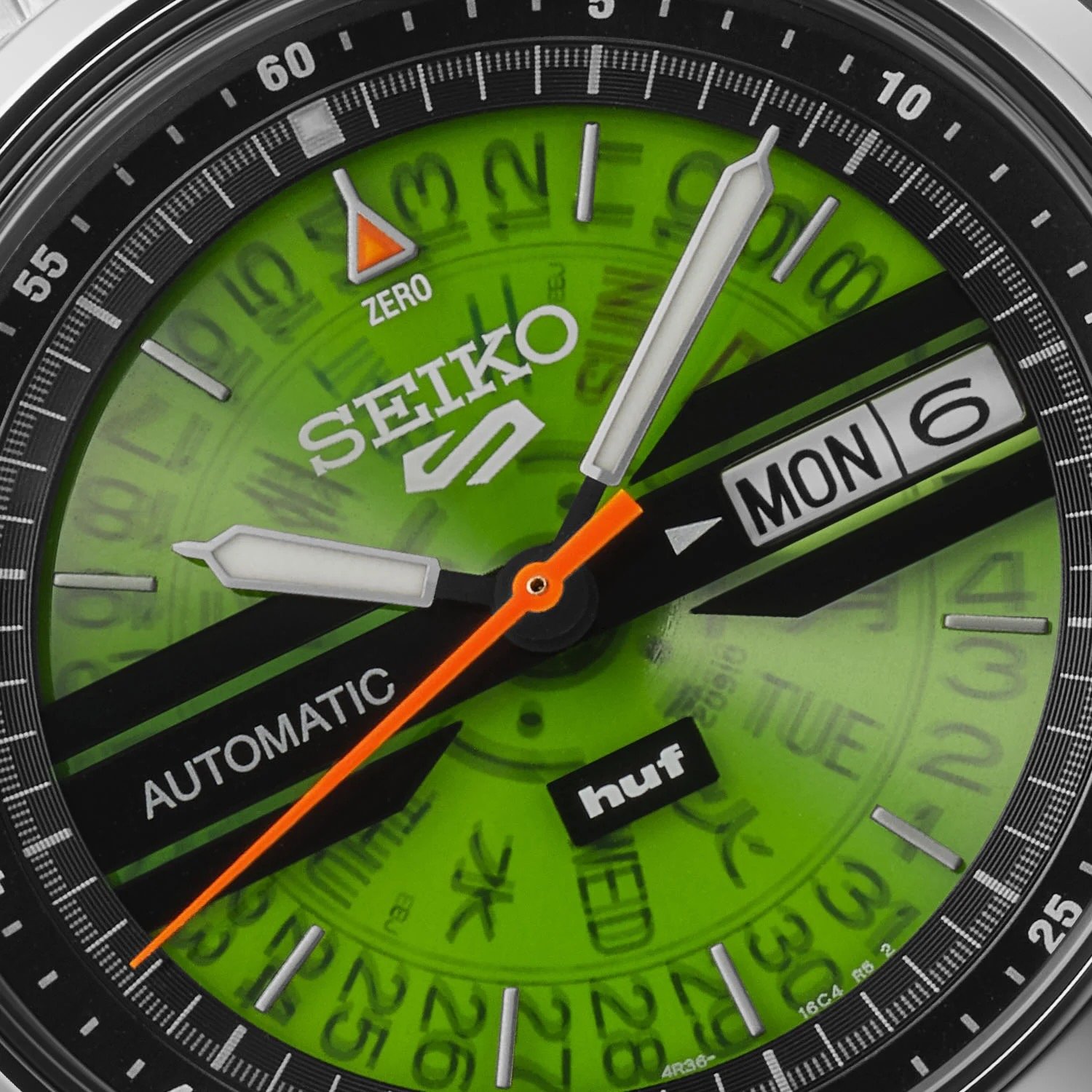 Seiko 5 Sports SRPM09 HUF Limited Edition dial up close