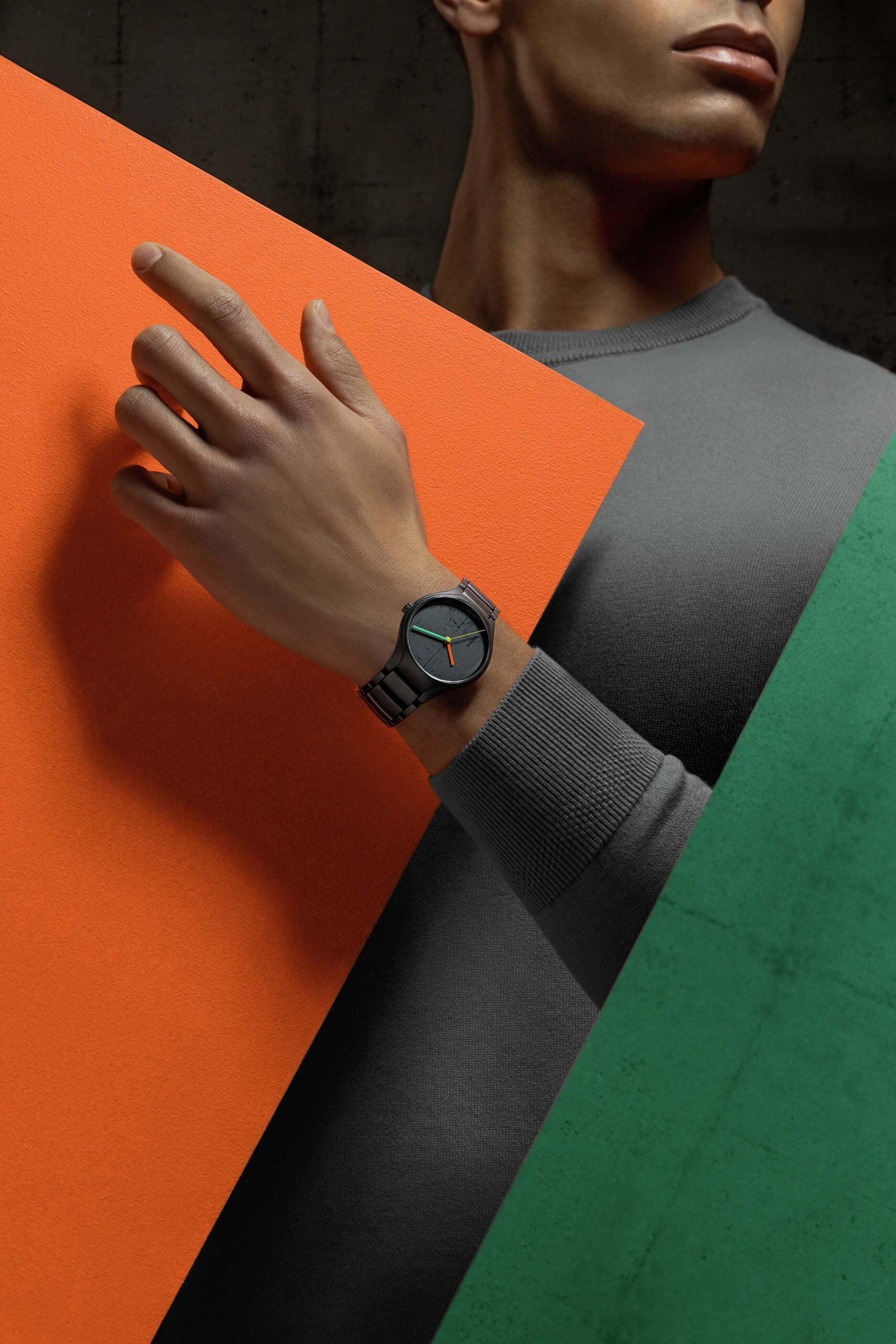 Ivory Black Rado True Round × Les Couleurs Le Corbusier Special Edition on wrist