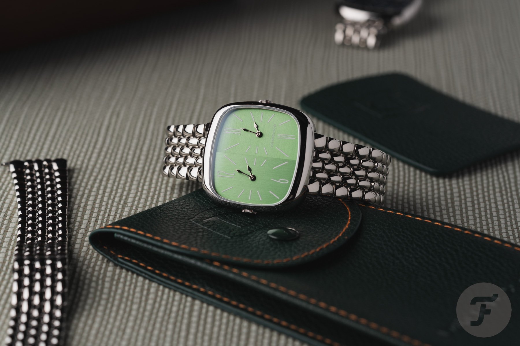 Green Dennison ALD Dual Time “Shades” Dial on its side