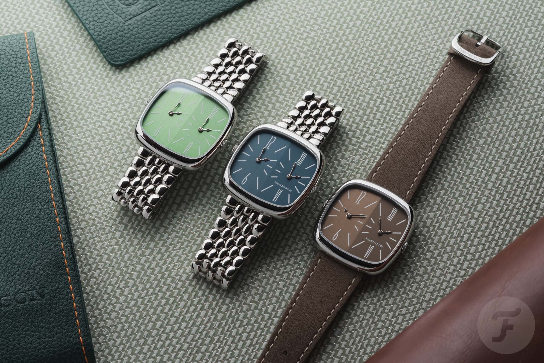 All three Dennison ALD Dual Time “Shades” Dial watches lined up