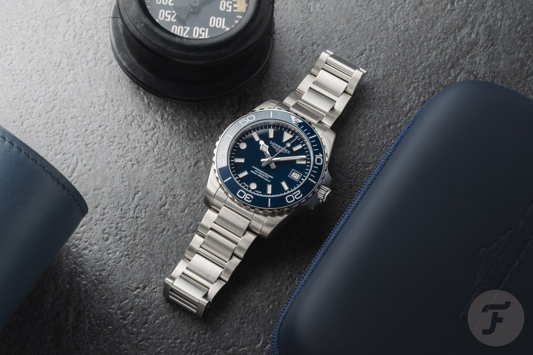 Longines Hydroconquest laying flat on a table