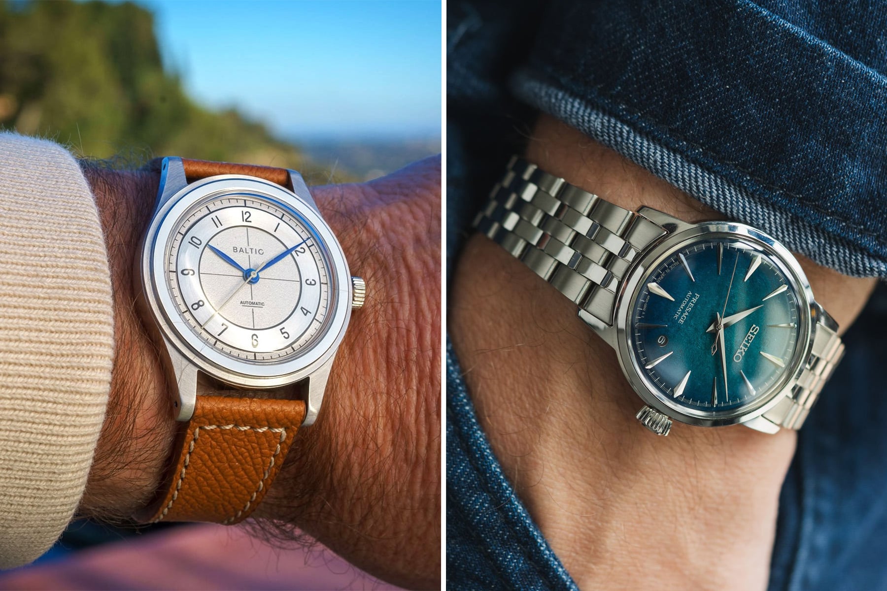 Baltic HMS 002 vs Seiko Cocktail Time collage