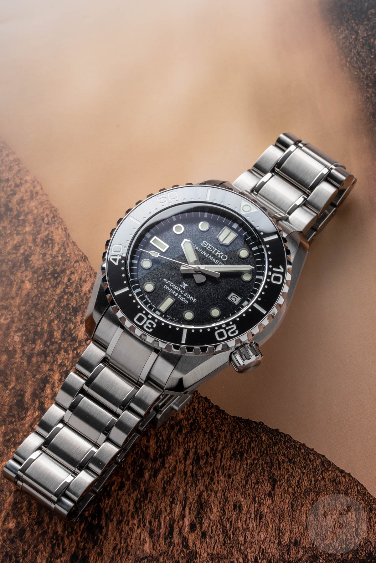 Seiko Marinemaster HBF001 flat-lay diagonal