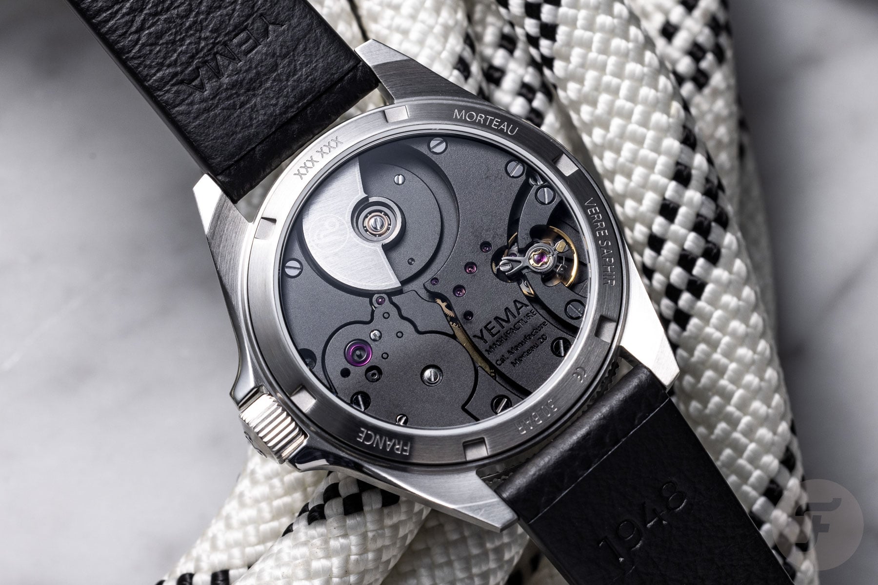 The Yema Navygraf Slim CMM.20 Limited Edition with a micro-rotor movement on a rope