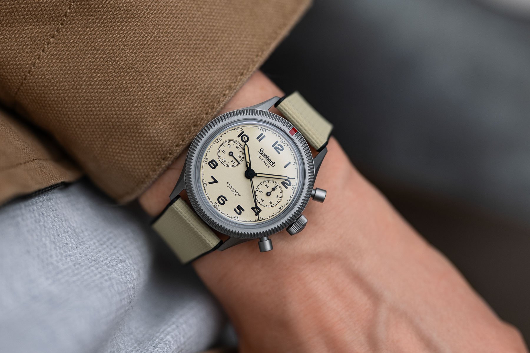 Hanhart 417 Ti Desert Pilot wrist shot