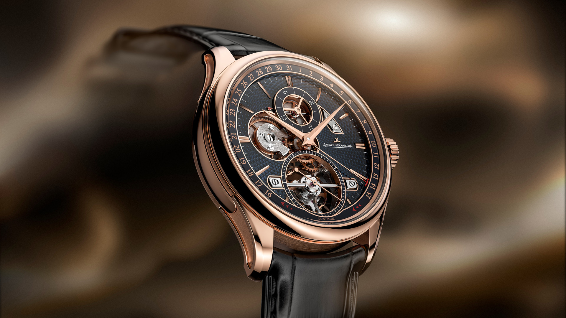 angled front view of the Jaeger-LeCoultre Master Grande Tradition Tourbillon Jumping Date