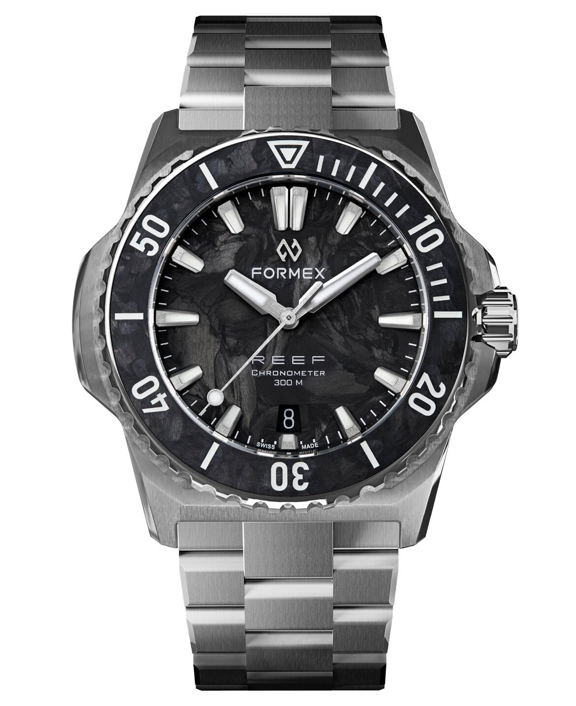 Formex Reef 39.5mm Automatic COSC 300M Forged Carbon on bracelet, soldier image