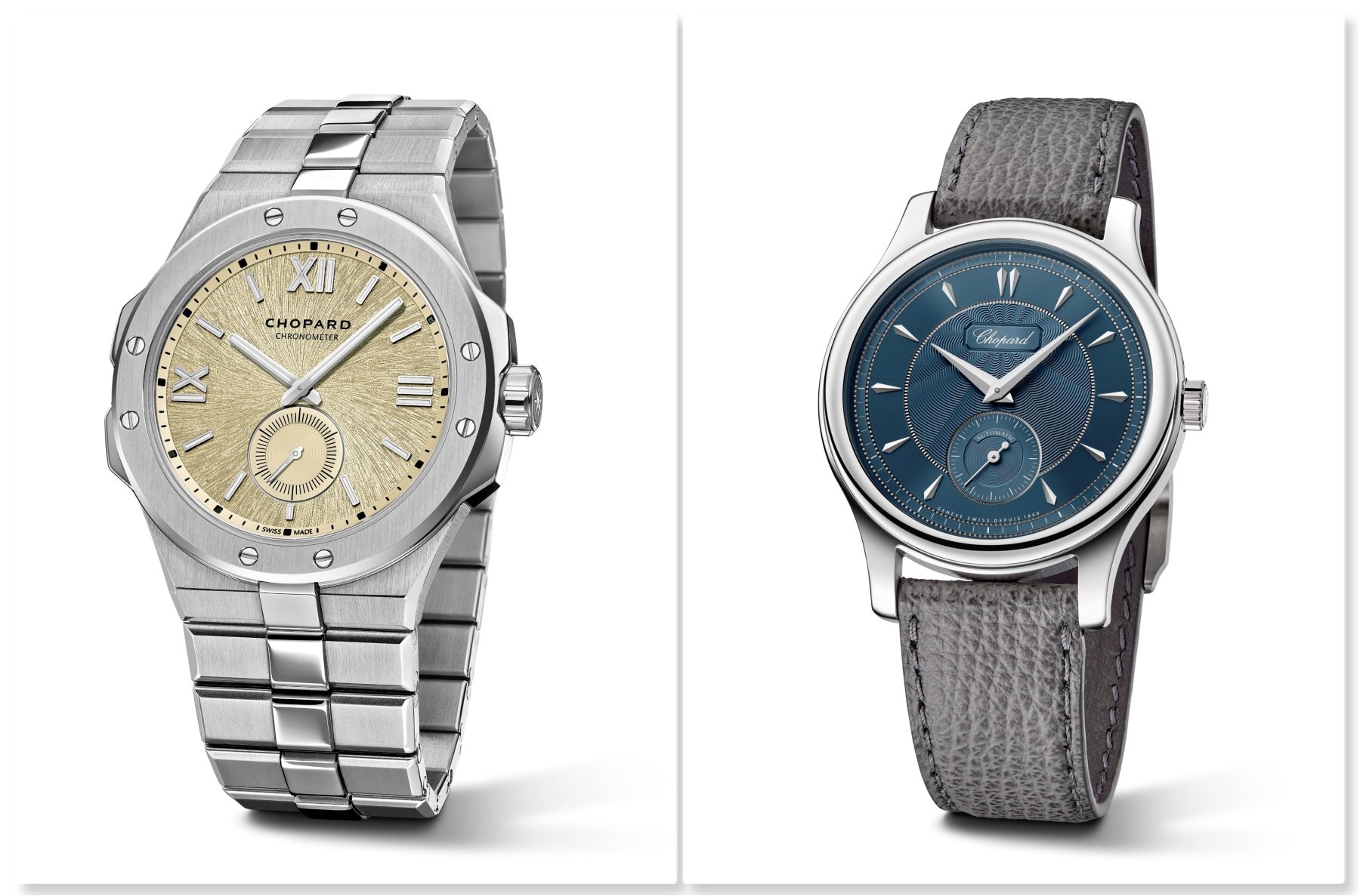 Chopard Alpine Eagle 41 XPS “Mountain Glow” ref. 298623-3003 and L.U.C 1860 ref. 168860-3005 header collage