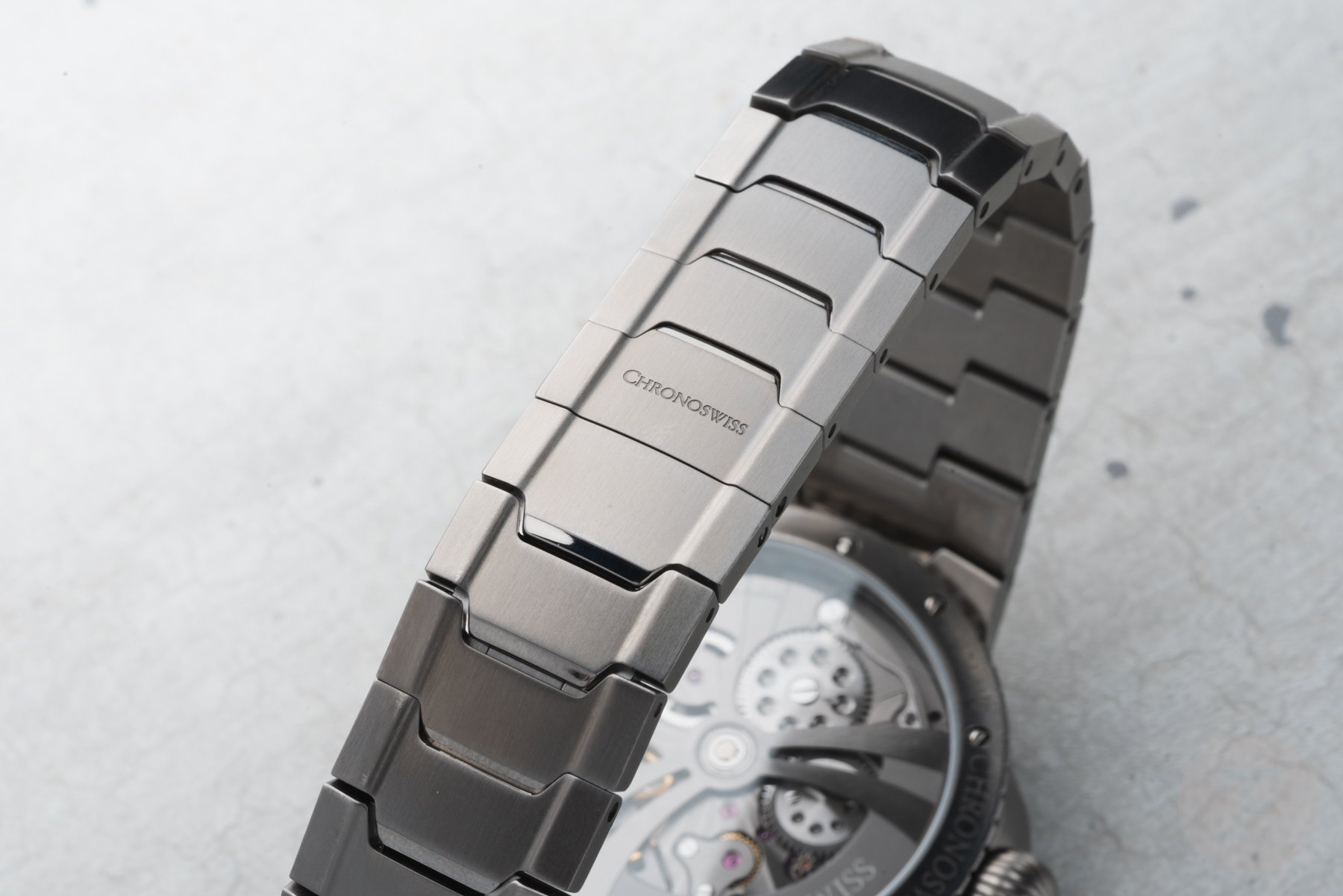 titanium Chronoswiss Pulse GMT bracelet, clasp closed
