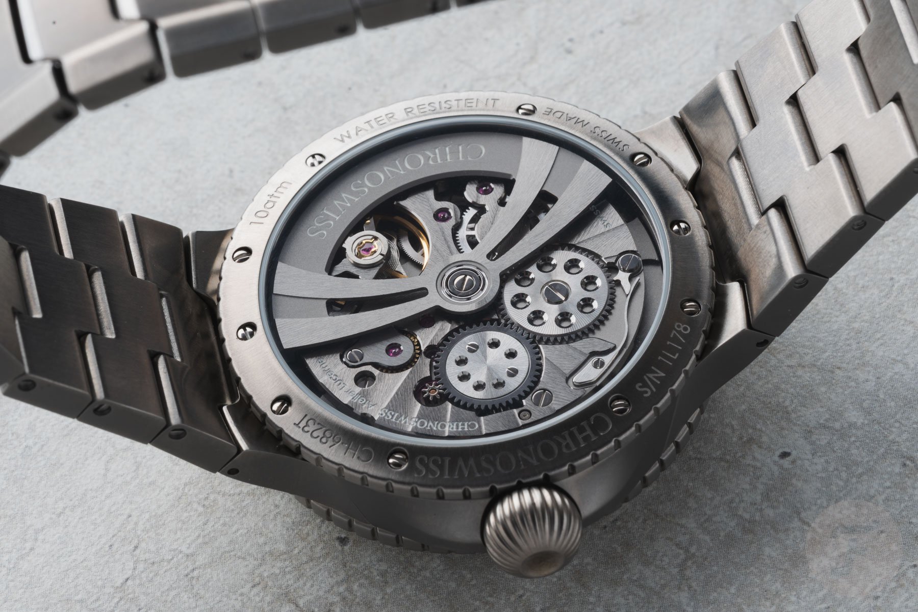titanium Chronoswiss Pulse GMT case back and movement
