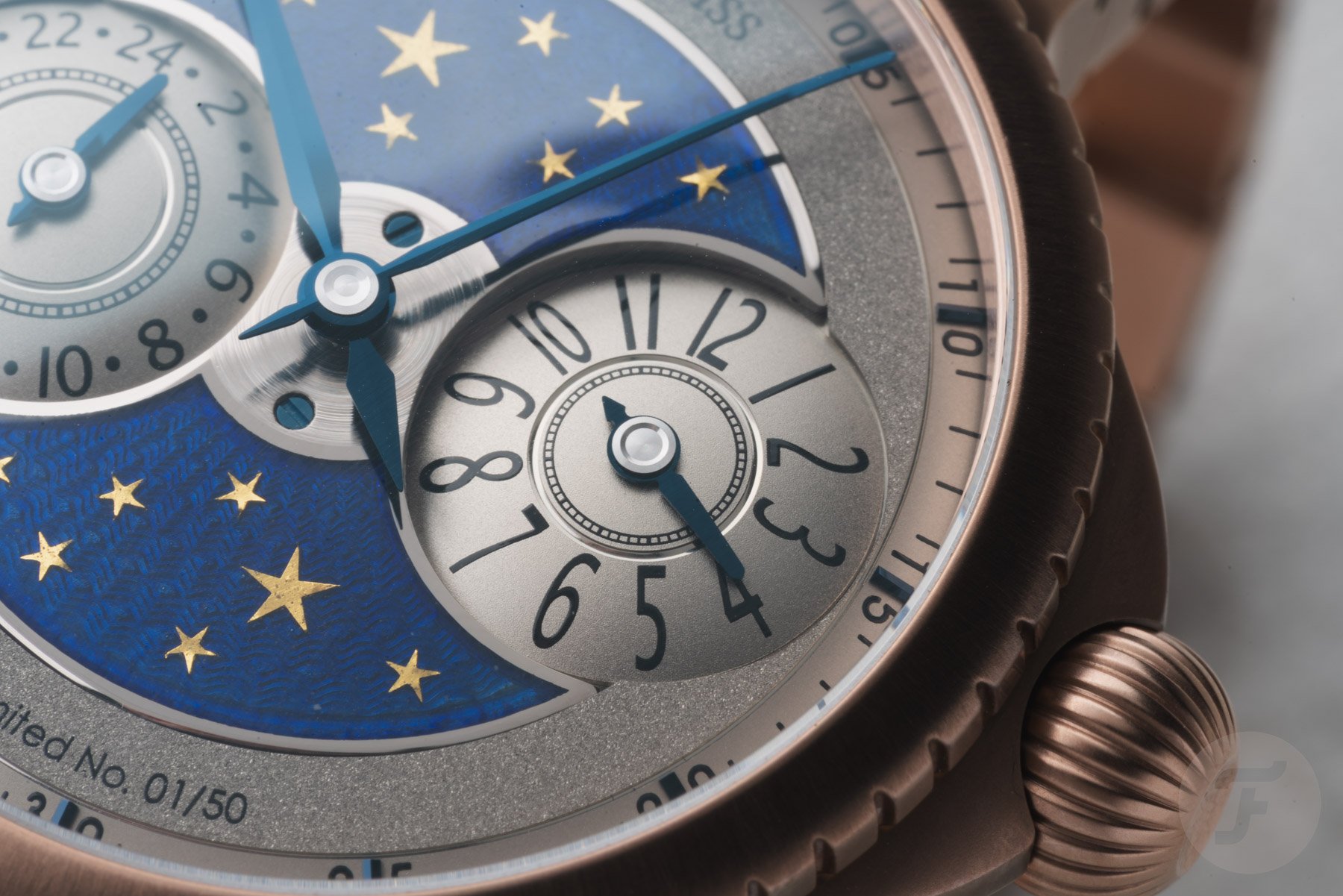 rose gold Chronoswiss Pulse GMT dial up close