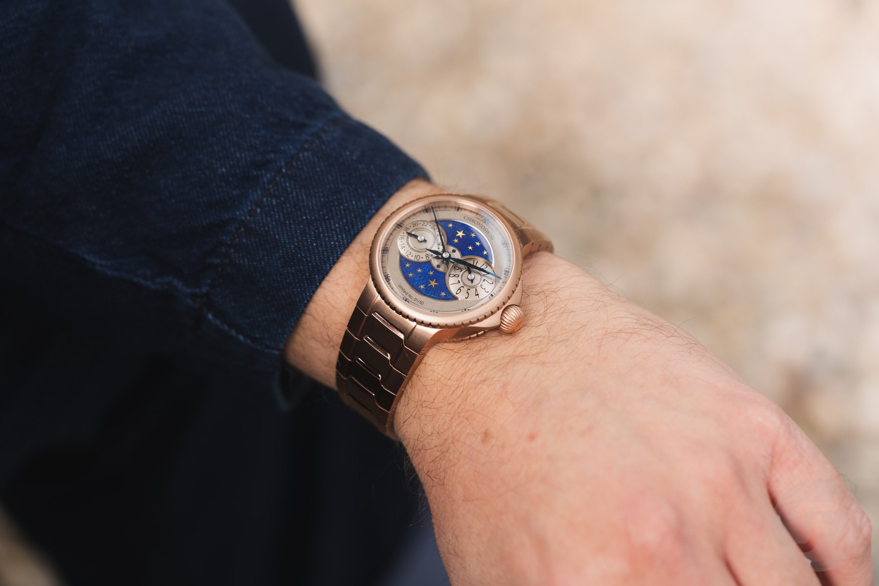 rose gold Chronoswiss Pulse GMT wrist shot