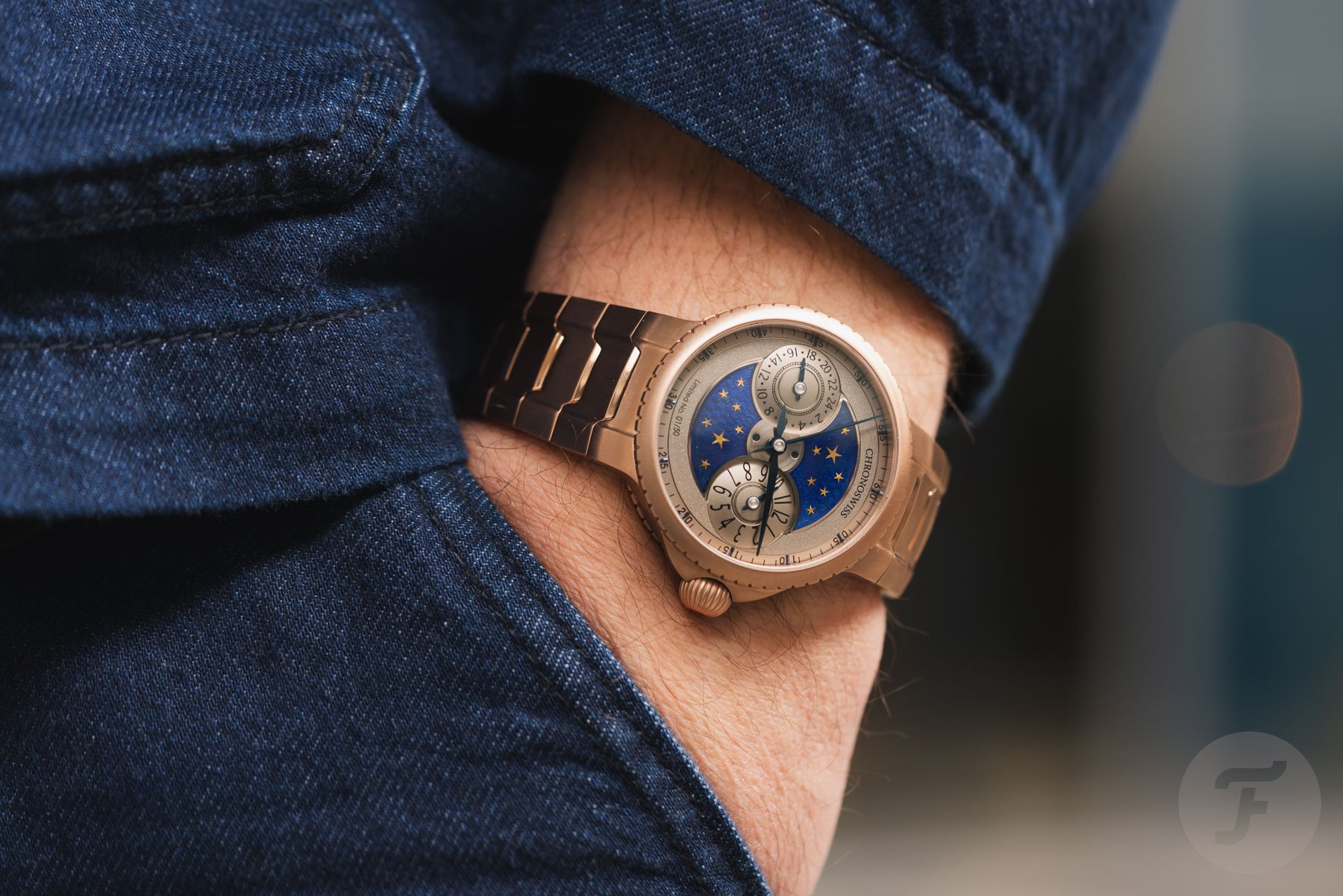 rose gold Chronoswiss Pulse GMT pocket shot